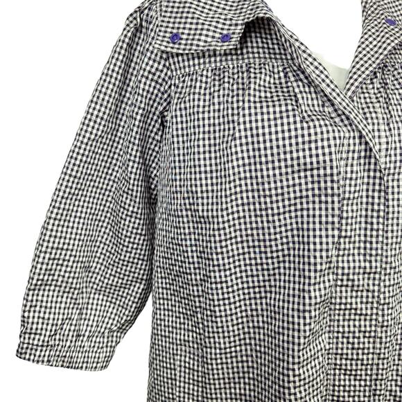 Riccini Purple White Gingham Hooded Snap Front Long Windbreaker Rain Jacket - Picture 6 of 9